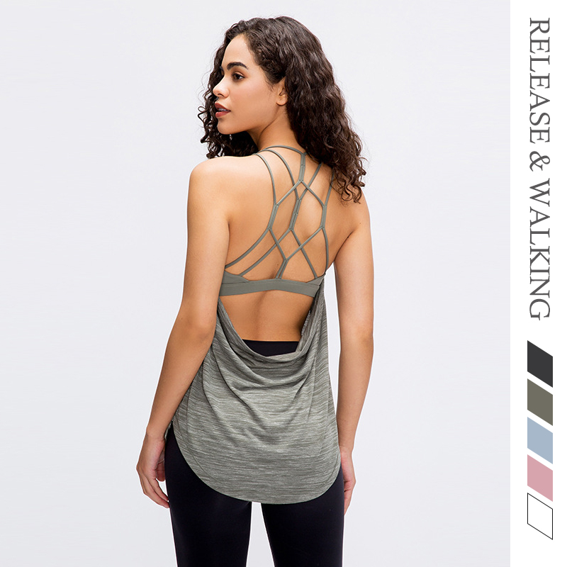 

R&W 2-in-1 Sleeveless Top Bra Brushed Fabric Bra+vest Tshirts Yoga Top Sports Shirt Gym Tank Women Yoga Tops Workout Hollow, White
