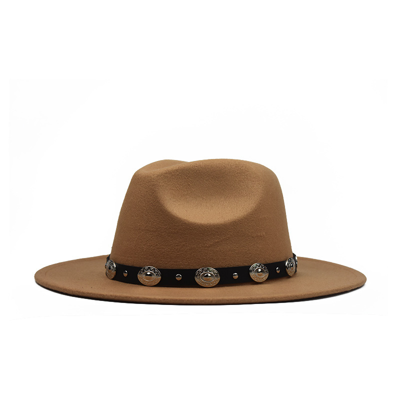 

Autumn and winter Korean version of the flat-wool wool hat metal fashion big belt eaves felt cap plain weave hats
