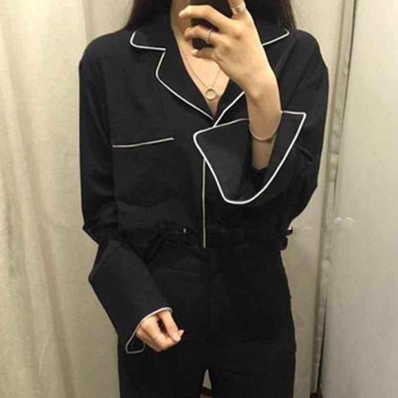 

New Autumn Vintage Women Shirts Loose Full Sleeve V-Neck French Lazy Pajamas Style Blouse Shirt White Black Women' clothing