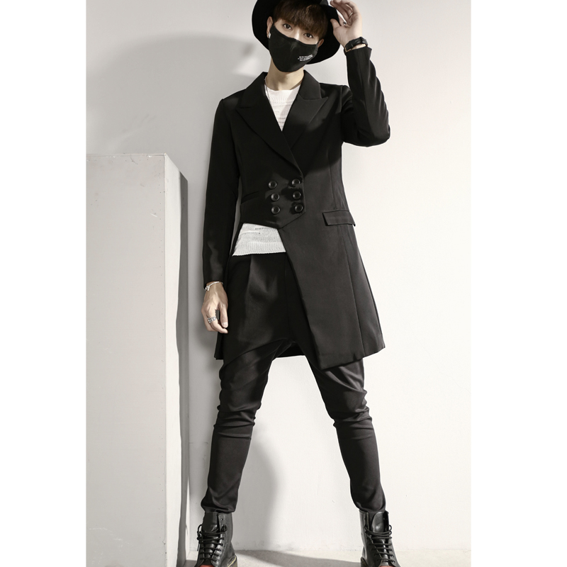 

5XL Customized 2019 Men' new fashion Hair Stylist draping Irregular double-breasted Suit plus size singer costumes, Black