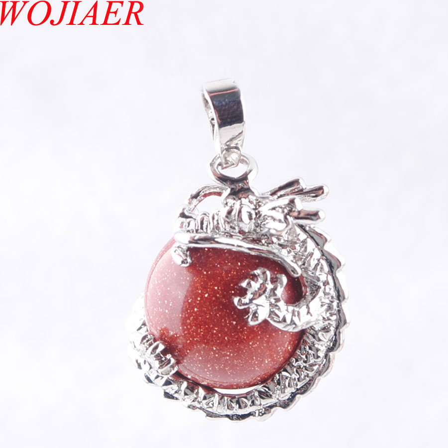 

WOJIAER Dragon Stainless Necklace & Pendant Gothic Handmade Men Jewelry Round Natural Golden Sand Gemstone Ball DN3136
