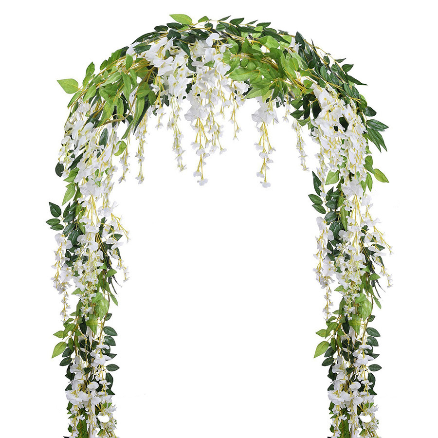 

Artificial Fake Wisteria Vine Rattan Hanging Garland White Silk Flowers String Home Party Wedding Decoration Outdoor Arch Decor