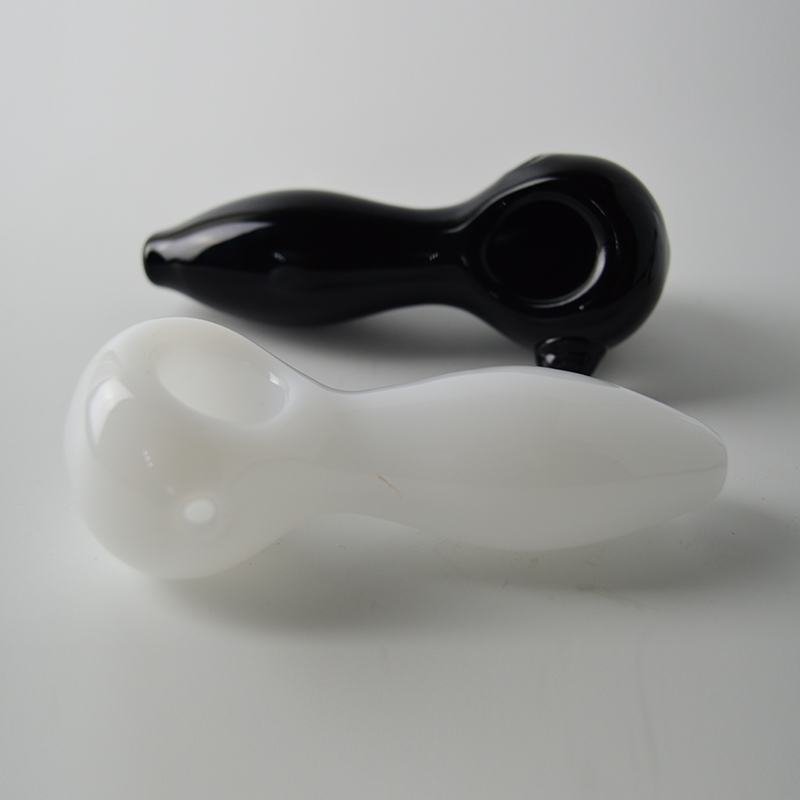 

glass Spoon Pipe 4" Oil Burner for Dry Herbs White Black Glass Burning Cigarette 4 inch Pipe Portable Tobacco Hand Pipes can Custom Logo