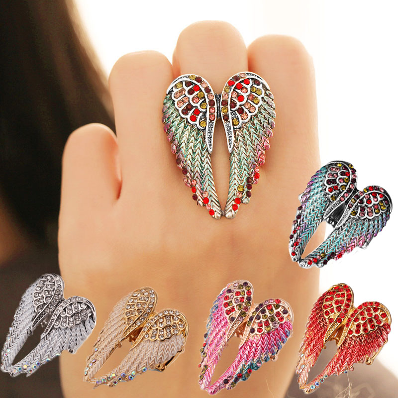 

beautiful jewelry Multicolor Diamond Angel Wing Ring Elastic adjustable ladies ring vintage