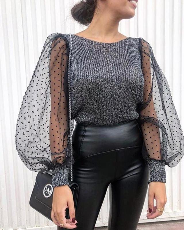 

2020 Spring and Autumn New Top Foreign Trade Women' Wear Burst Bubble Sleeve Loose Sweater T-shirt High-quality Version