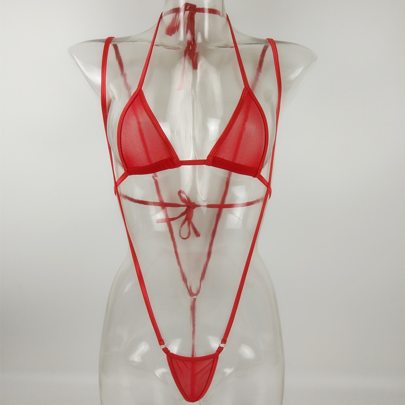 

Sexy Micro Bikini Bandage Transparent Bathingsuit Beach Extreme Erotic Lingerie Costumes Plus Size 2pcs Bra + Thongs G String, Blue mesh