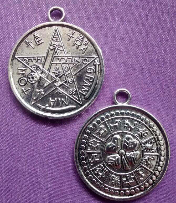 

100pcs Vintage Silver Charms Pendant Double Sided TETRAGRAMMATON PENTACLE PENTAGRAM & ZODIAC CHARM Beads For Bracelet Jewelry Findings Gift, Bronze;silver