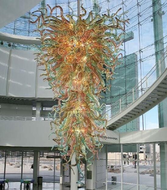 

New Style Modern Hand Blown Glass Long Chandelier Lighting Shopping Mall Lobby Decorative Chandelier Pendant Light