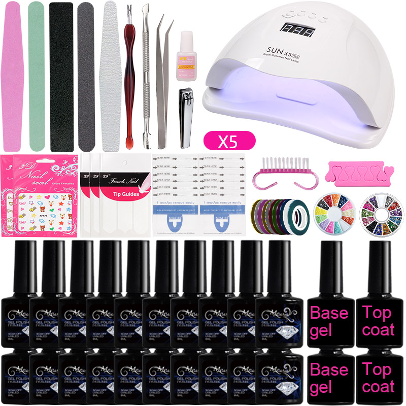 

A1 Nail Art Set with UV Lamp Dryer Soak Off Gel Nail Polish Kit Colors Manicure Set Base Top Coat for Art Tools