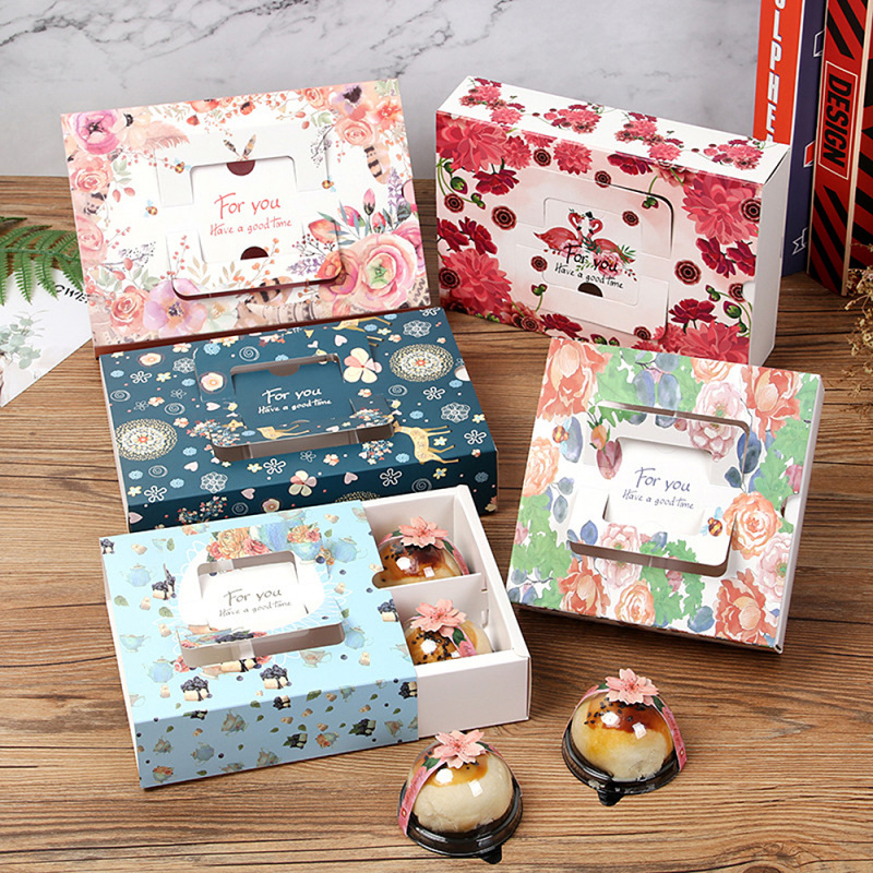 

2PCS Flowwer Printed Window 4 Grid 6 Grid Baking Dessert Cake Packing Boxes For DIY Party Decor