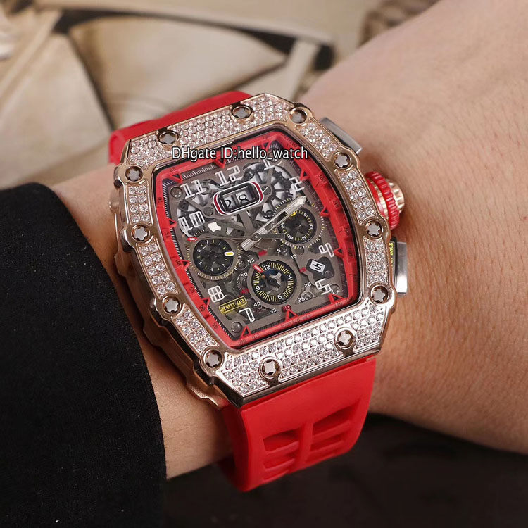 

43mm RM11-03 Watches 11-03 Skeleton Dial Automatic Mens Watch Rose Gold Diamond Case Inner Big Date Rubber Strap HWRM Hello_watch, G05a (5)
