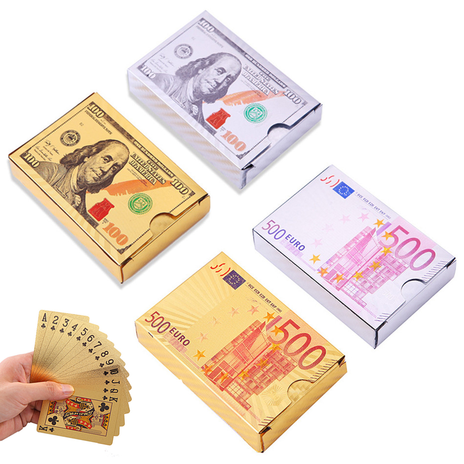 

Poker card Gold Sliver Foil Dollar Playing Cards Waterproof Gold Plated Euro Pokers Table Games For Gift Collection