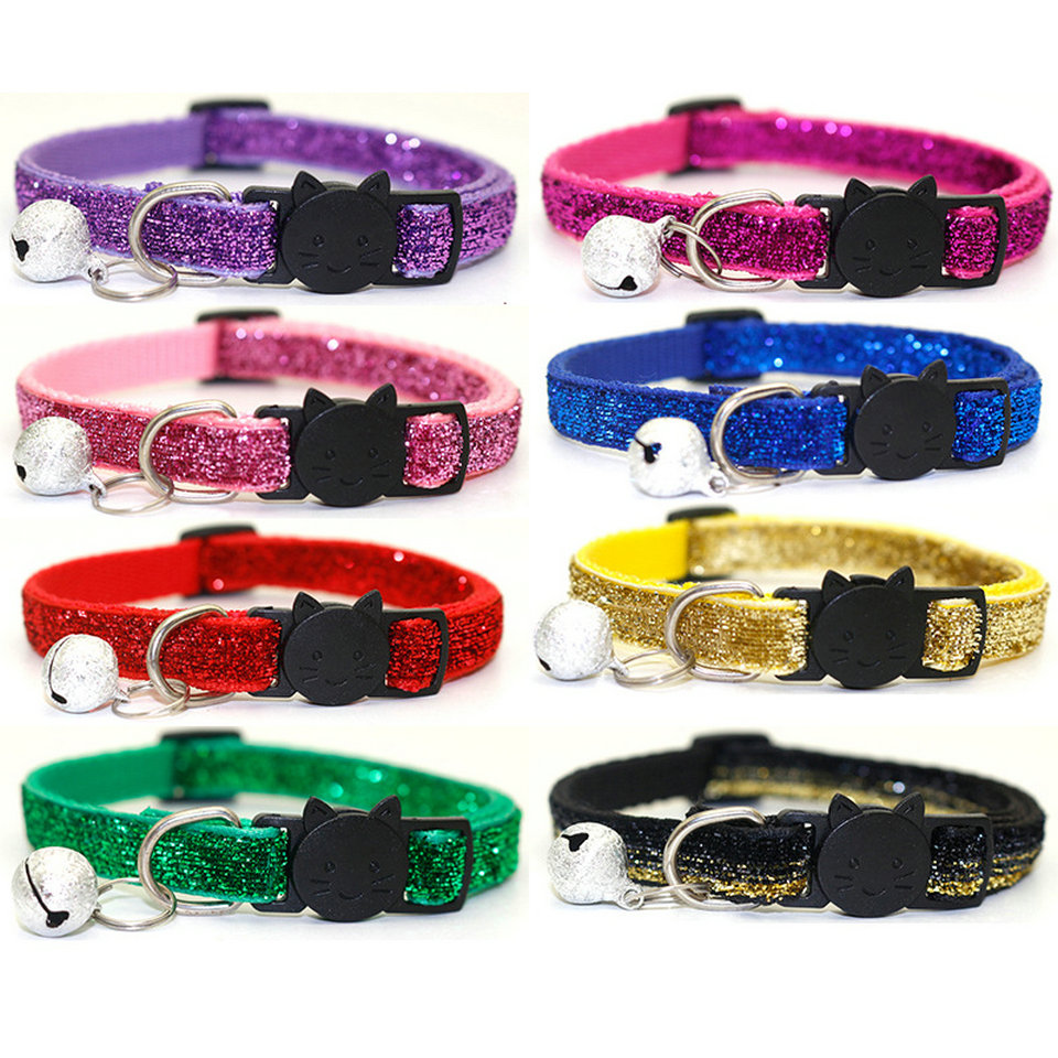 

Pet Cat Collar With Bell Breakaway Fashion Adjustable Kitten Cat Sequin Collar Neck Strap Cat Accessories Pet Supplies