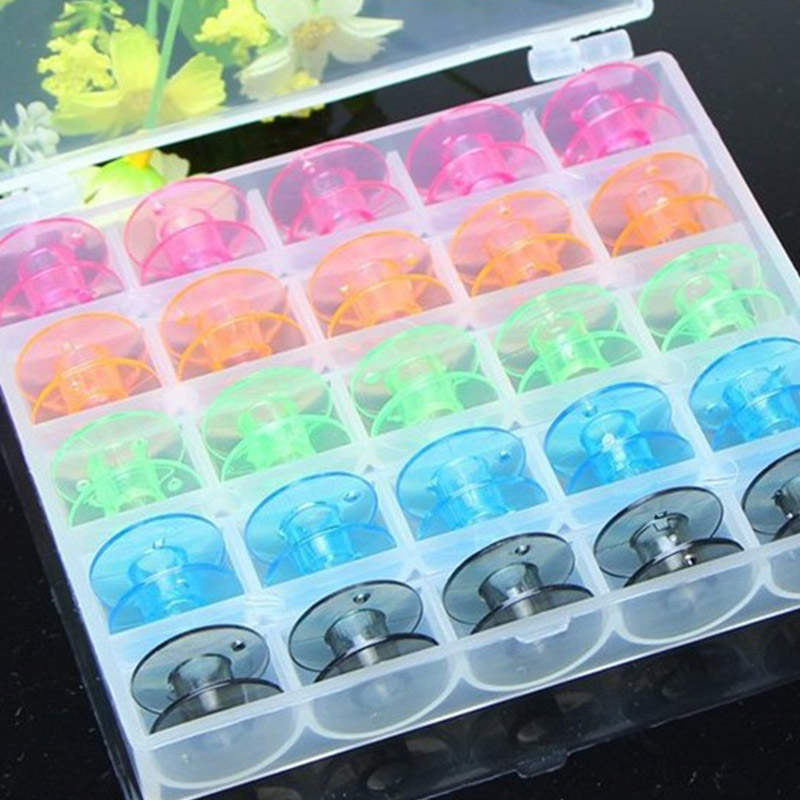 25x Spools Empty Bobbins Case Organizer Sewing Machine Bobbin Clear Box Storage
