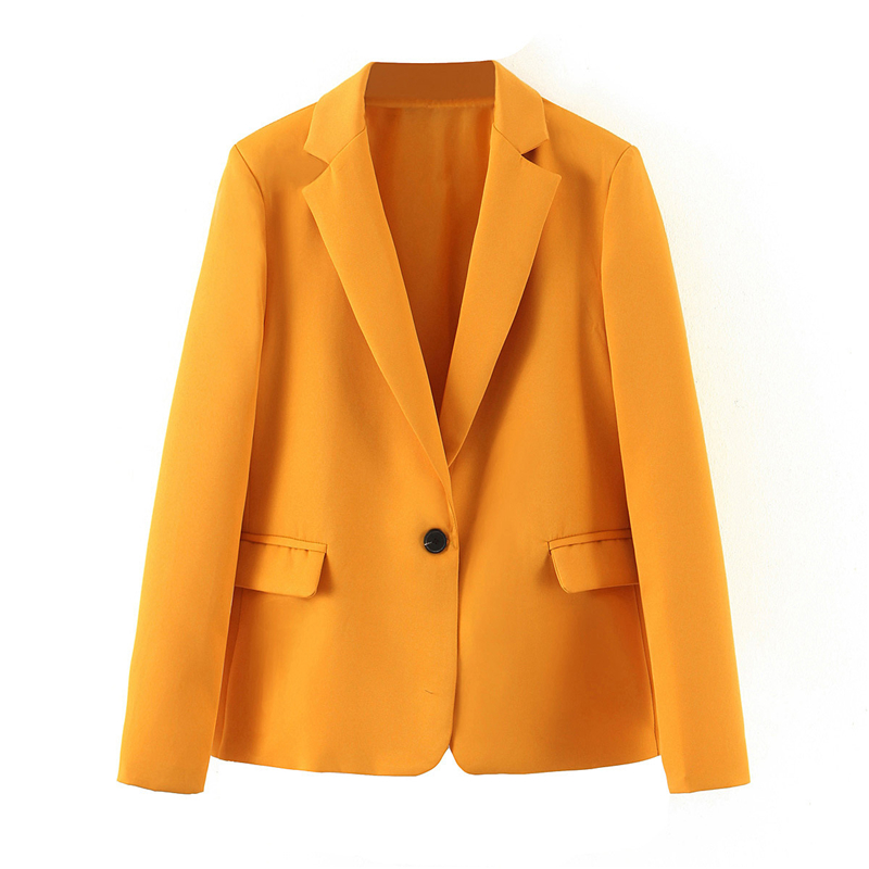 

Solid Long Sleeve Blazer Women Casual Notched Collar Pockets Jacket Ladies Office Wear Single Breasted Outwear Coat, Orange