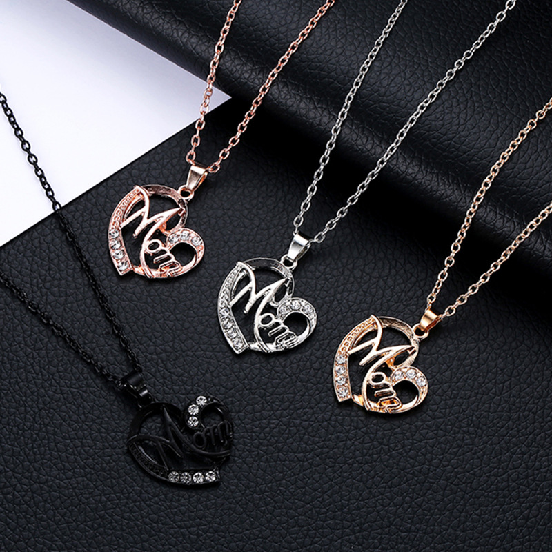 

Mom Necklace Mother's Day Gift For Mom Hollow Out Gold Silver Alloy Metal Crystals Necklaces Heart Pendant Necklace