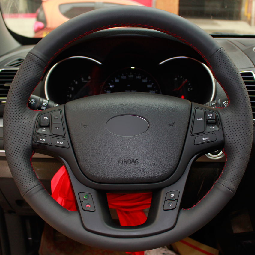 

Black Natural Leather Car Steering Wheel Cover for Kia Sorento 2009-2014 Kia Cadenza K7 2011-2015