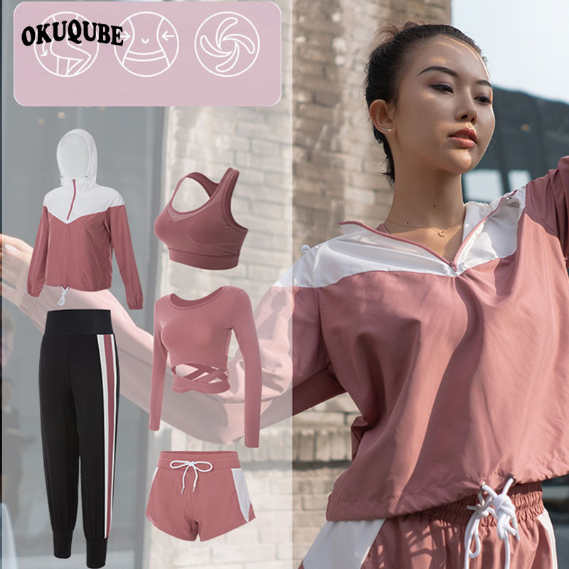 

Women Yoga Set Hooded Workout Clothes Breathable Sports Suit Jogging Running Training Gym Clothes Black Pink Sportswear Woman XL, Women yoga set-2pc-2