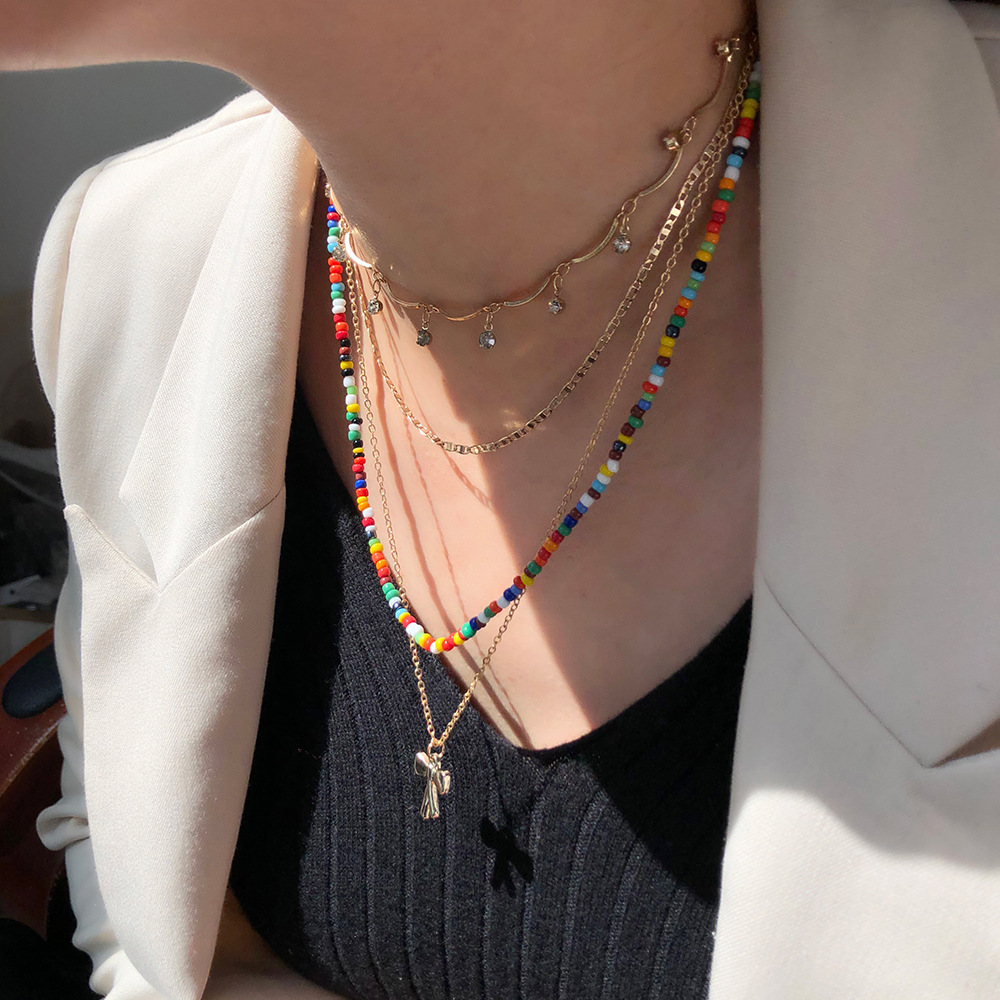 

Bohemia multi-layer colorful rice beads necklace female metal necklace neck chain, Mixed colors