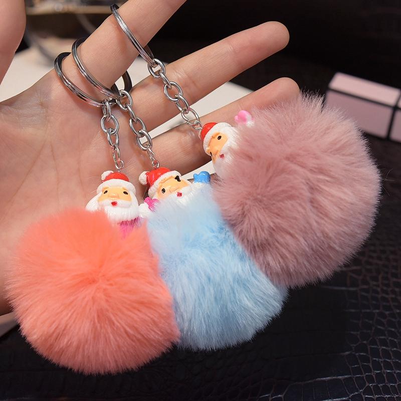 

5pcs/Lot Cute Fashion Women Handicraft Santa Claus Fur Rabbit Hair Ball Car Keychain Handbag Pendant Key Ring Christmas Gift