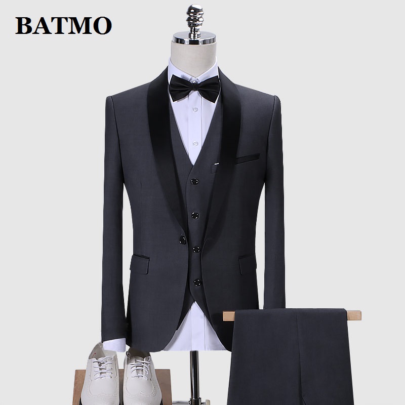 

BATMO 2020 new arrival casual suits men,men' wedding dress,jackets+pants+vest,plus-size -6XL1976, Black