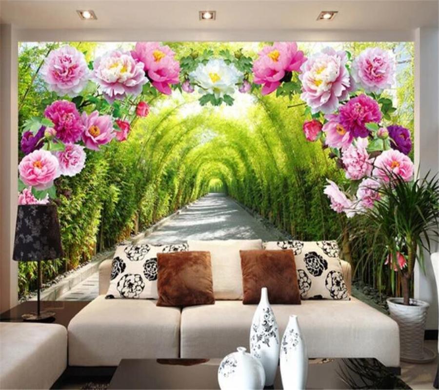 

mural Custom Photo Wallpaper 3D Murals Flower Door Gallery Promenade Mural sofa Background Wall papel de parede 3d wallpaper, As pic