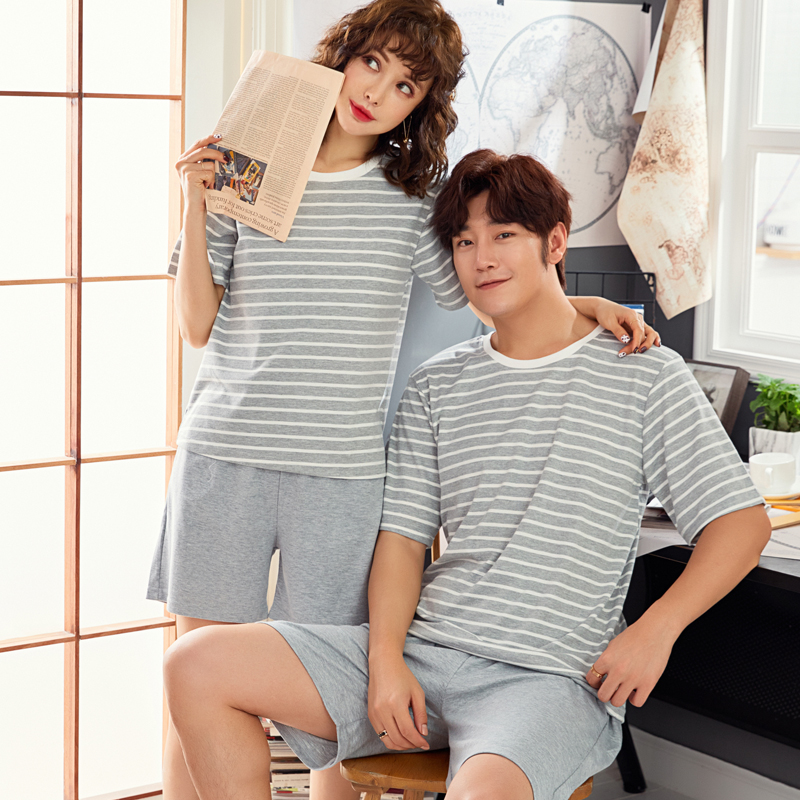 

Pajamas Sets Couples Striped 100% Cotton Cartoon Fashion Men Short Sleeve Sleepwear Suit Women Sexy Summer Home Lounge Gift 4XL, 5116m