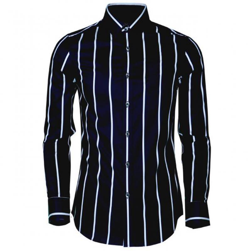 camisa negra rayas blancas hombre
