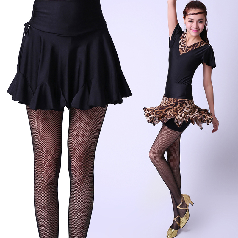 

Mini Leopard Skirt Latin Dancing Costumes for Women Sexy Spandex Ruffle Salsa Chacha Tango Rumba Dress High Waist Skirt, Black