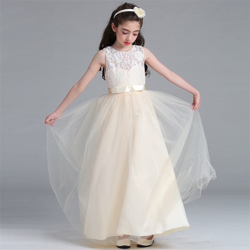 

Kids Bridesmaid Lace Girls Dress For Wedding and Party Dresses Evening Christmas Girl long Costume Princess Children MBD0020-1, As photo