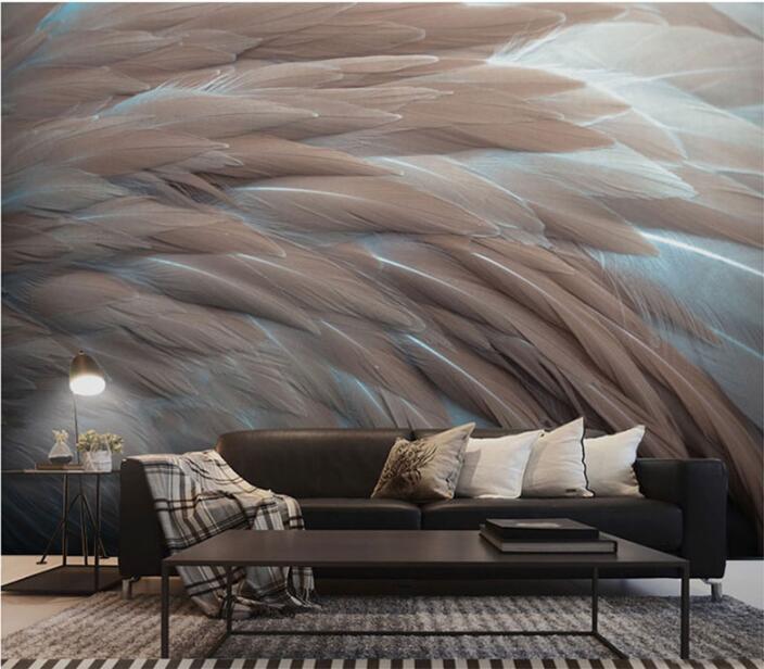 

16d feather wallpapers modern living room TV background wall paper sofa bedroom mural seamless Wallpaper, 6d attapulgite silk cloth