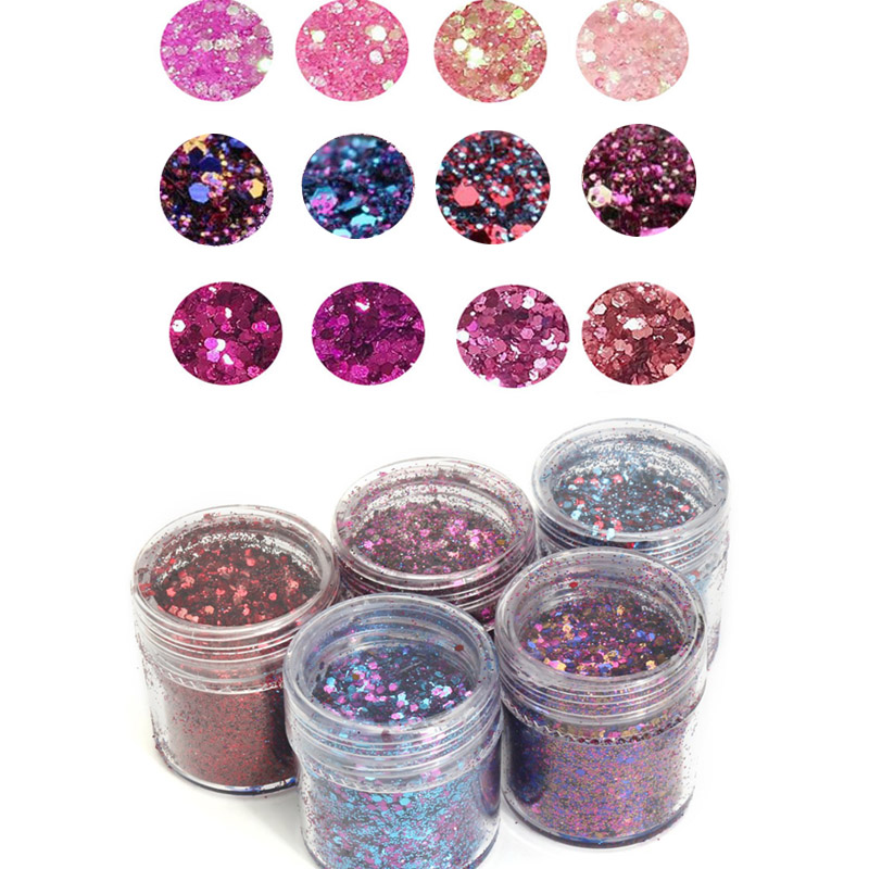 

4Color/set Iridescent Nail Glitter Mix Set Chunky& Fine 0.2-2mm Gel Mixed Nail Glitter Powder Sequins Powder For UV Nails Art