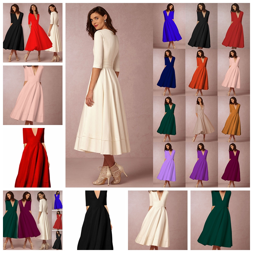 

2021 Europe United States high-end autumn winter new solid color hedge deep V sleeves dress,support mixed batch