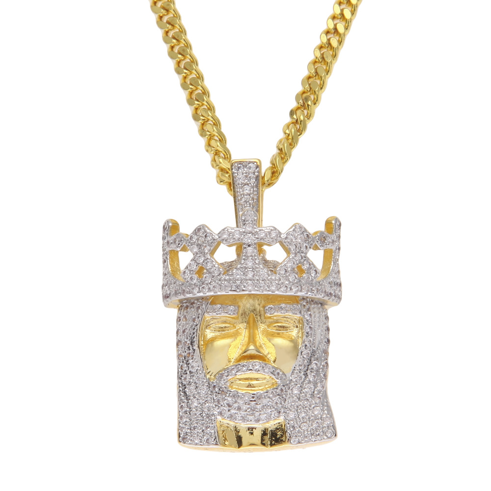 

High Quality Jesus Crown Necklace Pendant Stainless Steel Cuban Chain 18K Gold Silver Iced Out Cubic Zircon Men Hip Hop Jewelry Gifts