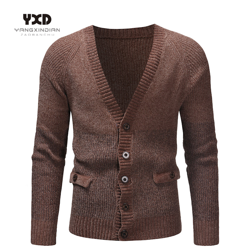 

Men Clothes Fashion Autumn Slim Fit Knitted Cardigan Man Coat Mens Sweaters Mans Sweater Spliced Men's Clothing Male Knitwear, Black