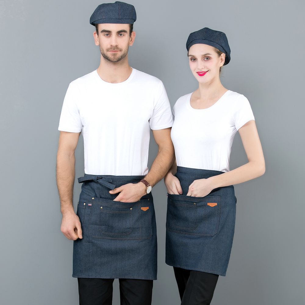 

Aprons Cooking Kitchen Denim Apron Half Waist Cowboy Chef Restaurant Work For Catering Woman Men Shop BBQ Barista Free Ship