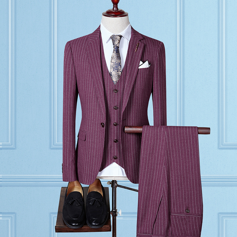 

CalrtyAsa New Fashion Brand Stripe Men Suits 2020 Hight Quality Formal Wedding Suits Men 3 Pieces Asian Size -4XL, Gray