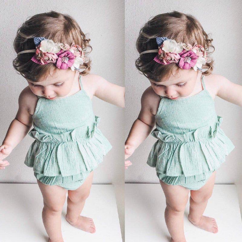 

Baby Bodysuit Short Sleeve Linen Bodysuit Newborn Infant Girls Summer Ruffles Strap Baby Newborn M8, As pic