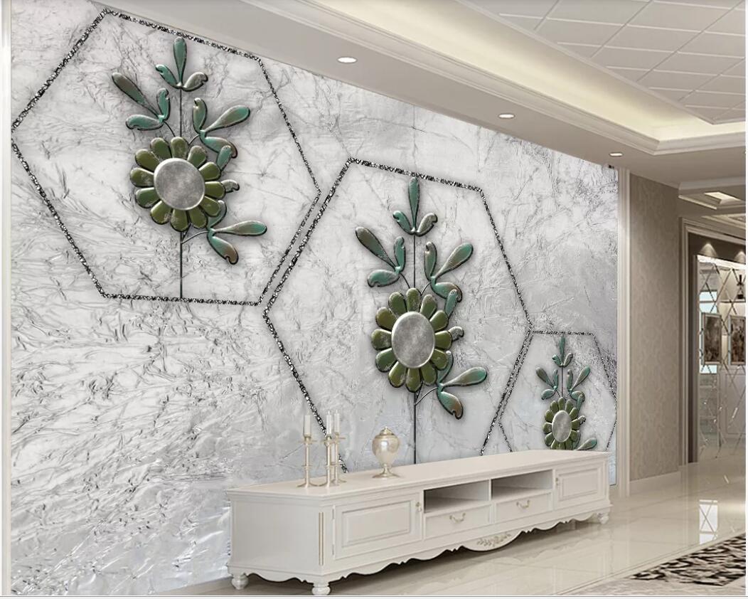 

3d room wallpaper custom photo mural Modern minimalist stylish metal flower tv background wall home improvement wallpaper for walls 3 d, Non-woven fabric