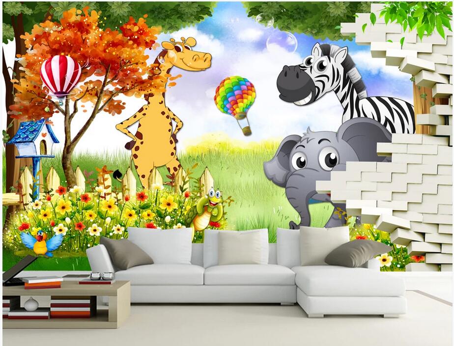 

3d wallpaper stickers custom photo Cartoon animal zebra 3D brick wall children's room background sticker wallpaper for walls 3 d, Non-woven wallpaper