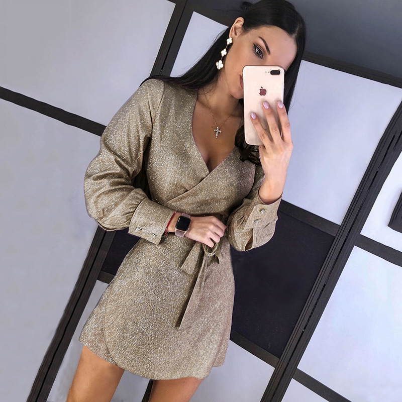 

BohocotoL Europe and the United States explosion models 2020 spring and summer women' new Slim lace up long-sleeved dress, Black