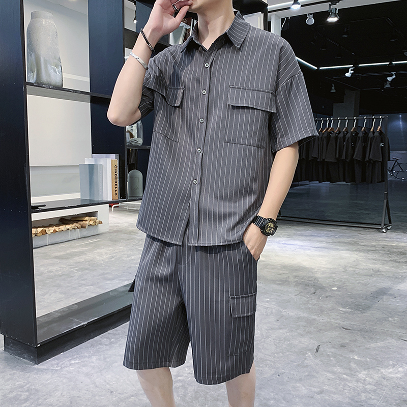 M-3XL Oversized Double Pockets Front Shirt and Shorts Two Pieces Set Summer New Shorts 2 pcs Clothes For Men Plus Size XXXL