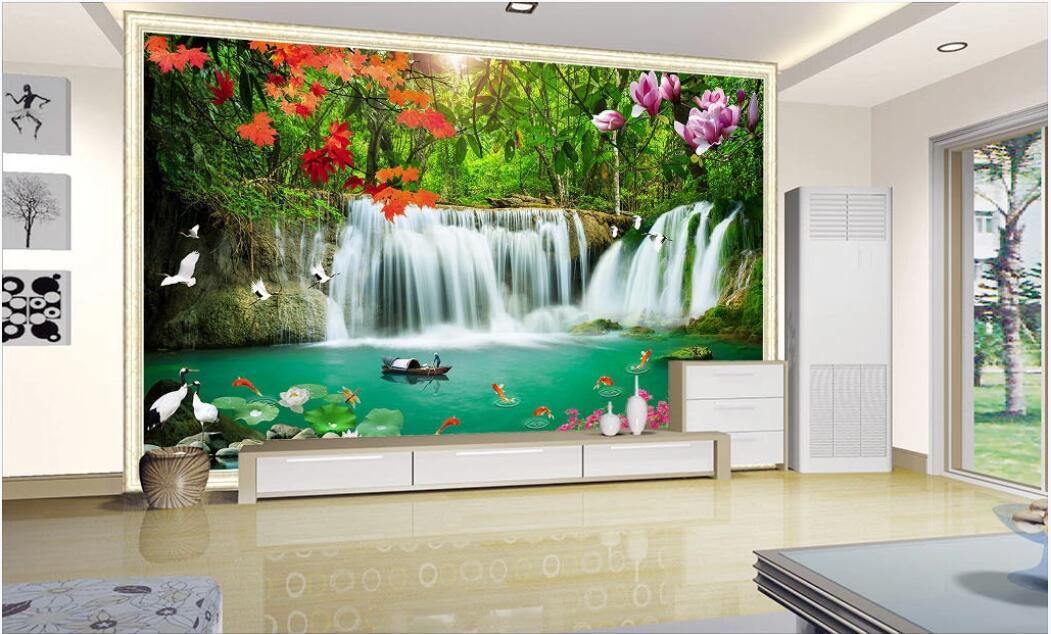 

3d wallpaper custom photo mural Landscape painting waterfall maple leaf magnolia landscape painting wallpaper for walls 3 d, Non-woven fabric