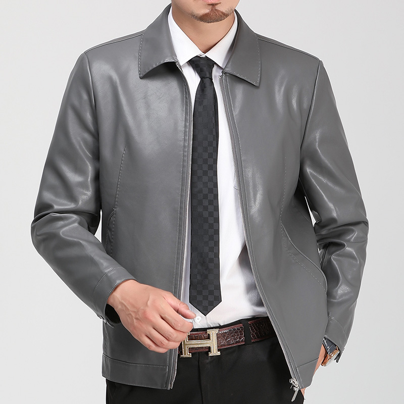 

Faux Leather Leather Jackets Men's Clothing 2019 New Clothes Men's Thin Section Men Middle-aged Lapel Collar Slim Casual, Black