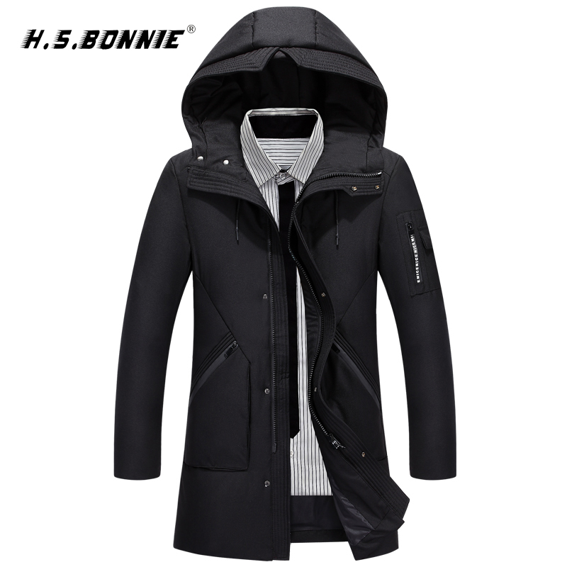 

H.S.Bonnie 2019 New Fashion Down Jacket Men Winter Warm Mens Jacket Parka Male clothing jaqueta masculino chaqueta hombre, Black