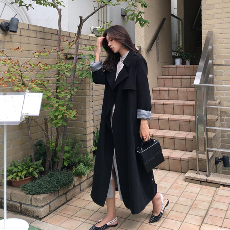 

Autumn Black Trench Coat Women Fashion Korea Style Lace Up Long Trench Coats Windbreaker Female Thin Women Coat Cardigan C5720, Beige