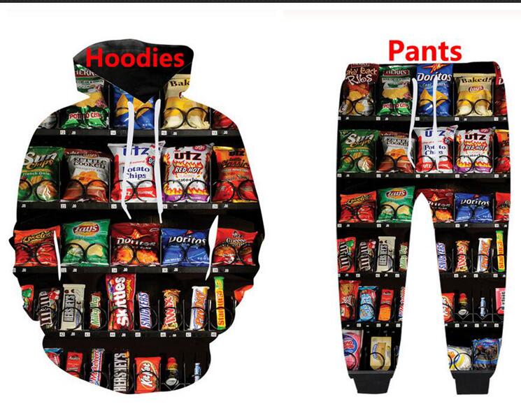 

Wholesale--New Fashion Men/Womens Ams Vending Machine Snack Sweatshirt Joggers Funny 3D Print Unisex Hoodies+Pants ZZ036, Green