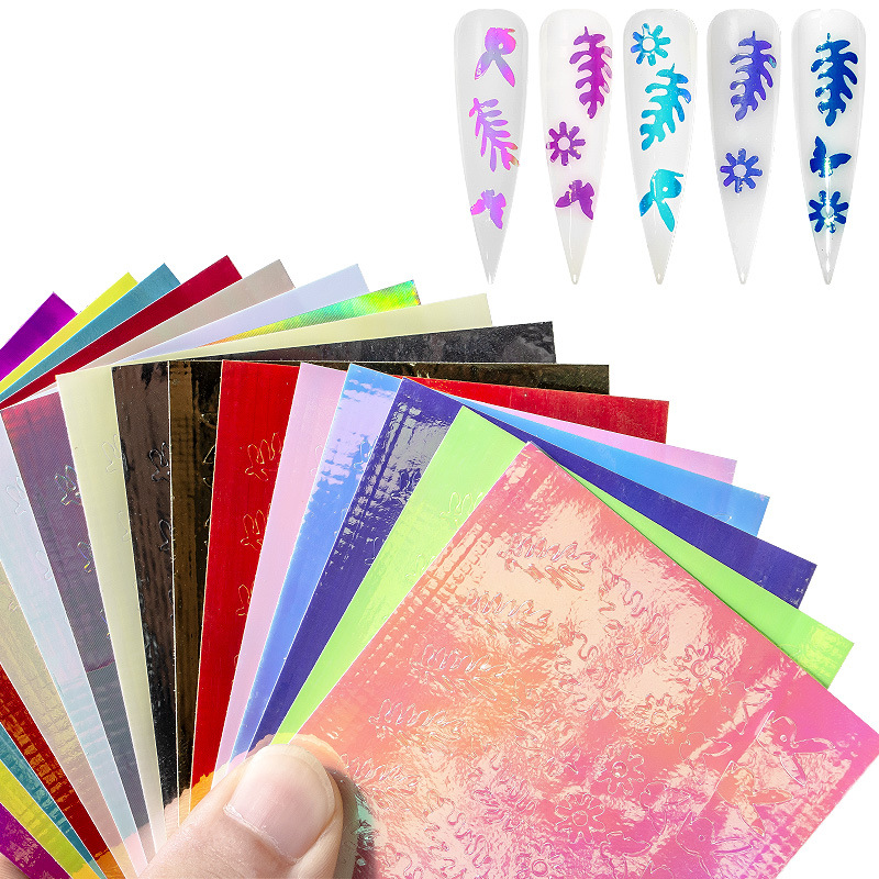 

MIX16 Holographic Nail Butterfly Leaf Flame Stickers Nail Foil Laser Color Art Transfer Self-Adhesive Flame Nails Stickers, Mix bflf