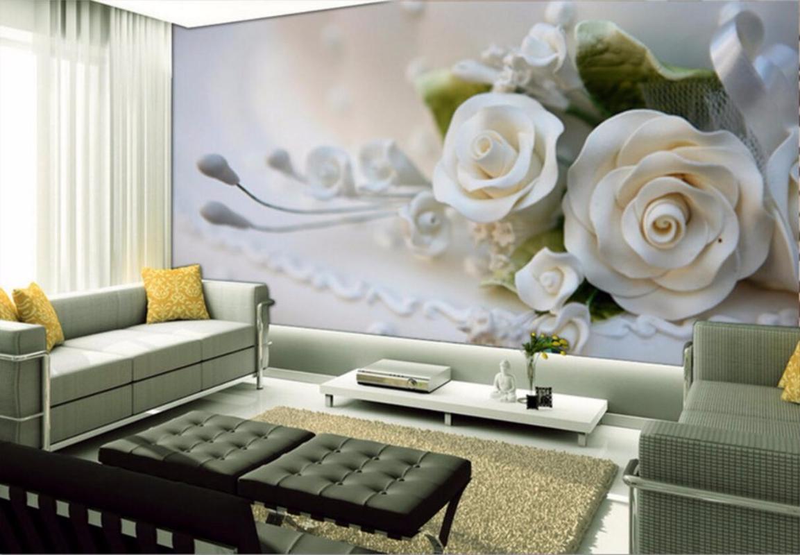 

CJSIR Custom Photo Wallpaper Mural Warm White Rose Floral Background Wall Papel De Parede Para Quarto Wall Paper Home Deocr, As the pictures