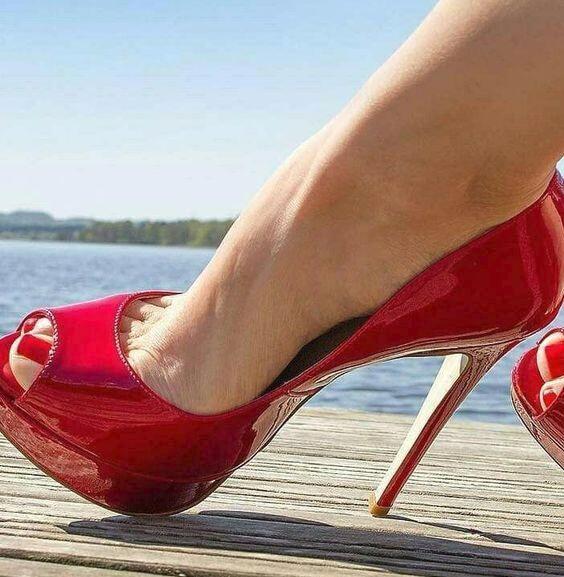 red bottom open toe shoes